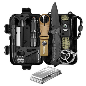 2020 Emergency Camping Survival Kit 13 in 1 - Knife, Fire Starter, Blankets, Bracelet for Hiking