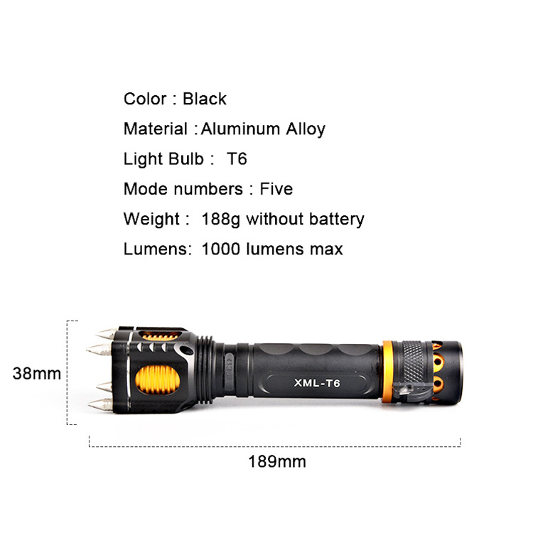 T6 Explosion-proof Powerful Rechargeable Led Torch for Emergency Personal Defense Flashlight