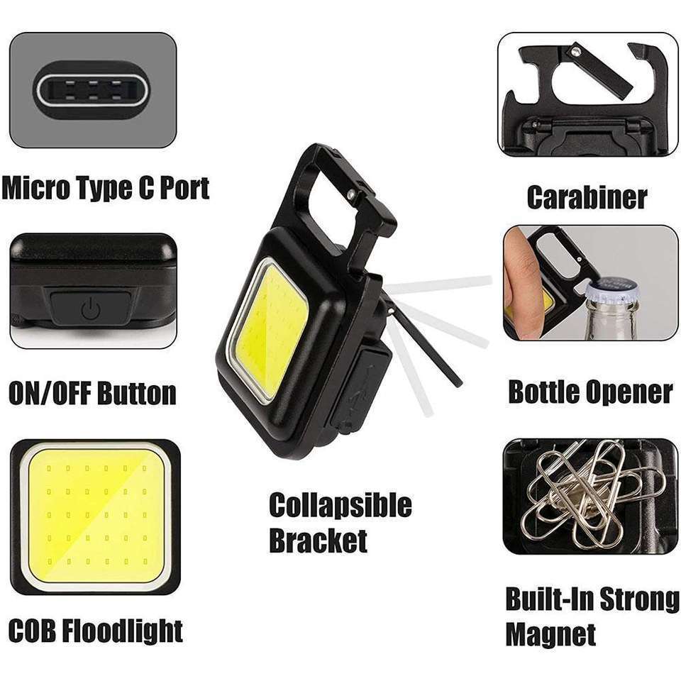 USB Rechargeable COB LED Mini Flashlights With Magnetic Base Camping Lamp Super Bright Pocket Keychain Torch Flashlight