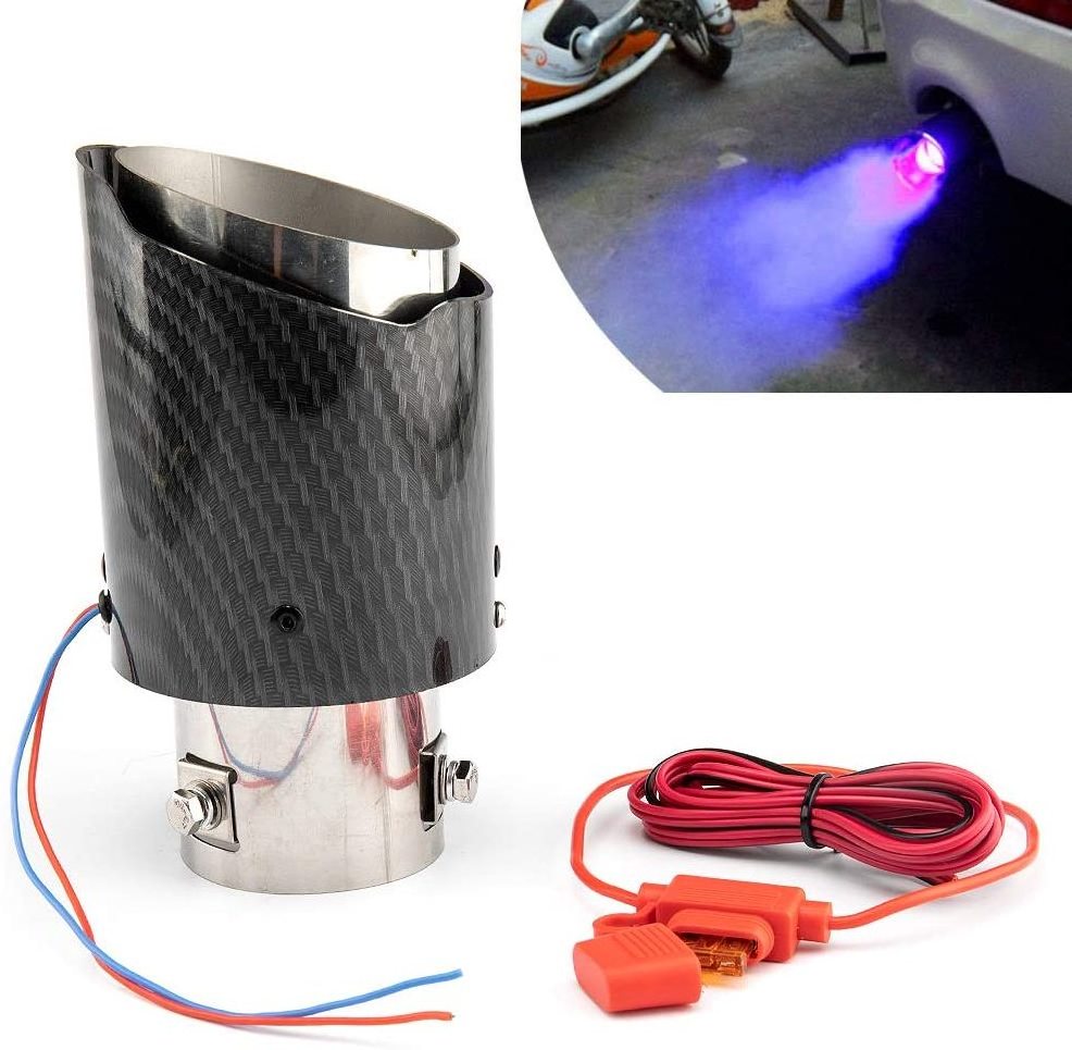 Carbon Fiber Universal Car LED Exhaust Muffler Tip Tail Pipe Red/Blue Light Car Refit Single Outlet Straight Throat Exhaust Pipe