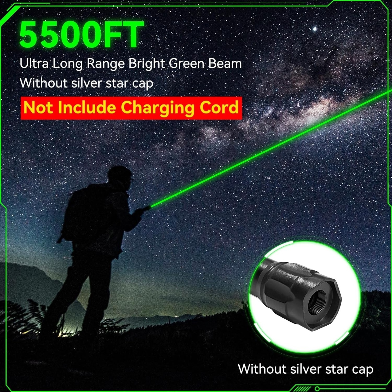 Green Laser Pointer High Power Flashlight, Rechargeable Strong Green Laser Lights, Long Range Powerful Lazer Dot Beams Pointers