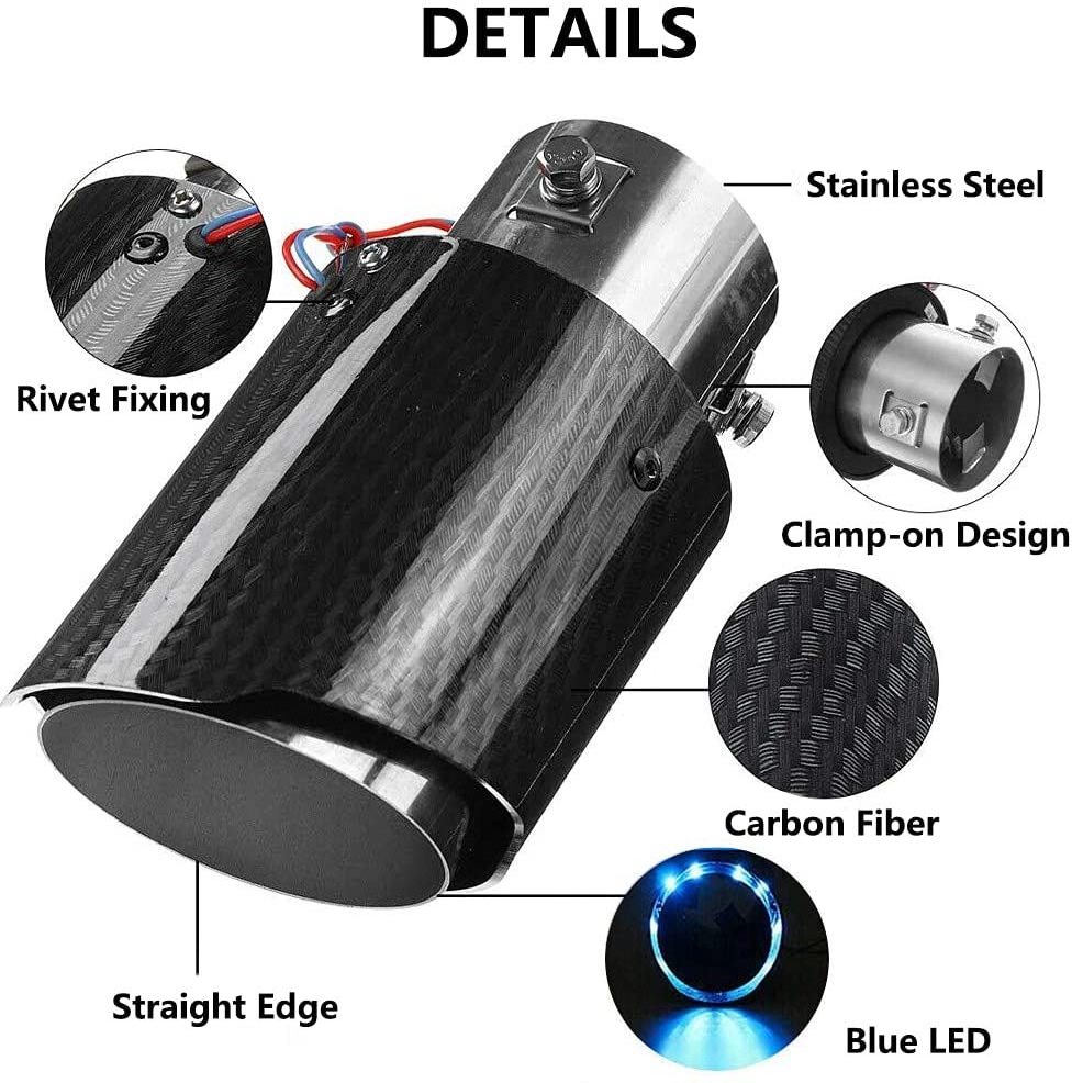 Carbon Fiber Universal Car LED Exhaust Muffler Tip Tail Pipe Red/Blue Light Car Refit Single Outlet Straight Throat Exhaust Pipe