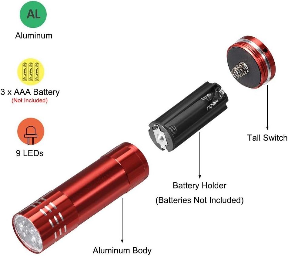 Powerful Portable outdoor UV flashlights & torches Manicure lamp mini lanyard 9 led torch flashlight