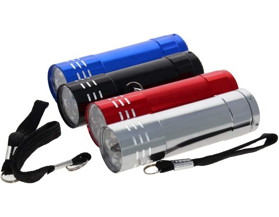 Mini 9 LED Aluminum Flashlight Torch with Lanyard