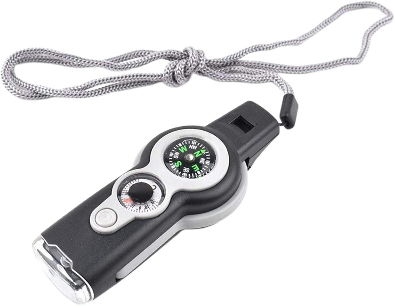 Multifunctional compass outdoor mirror thermometer glass 7 in 1 Electronic Whistle Survival led flashlight