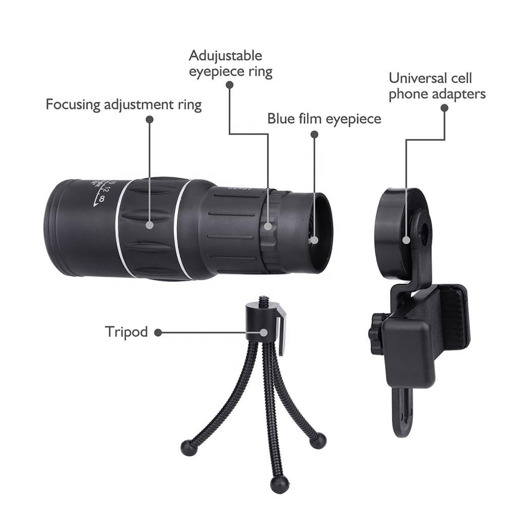 16x52 Monocular Dual Focus Optics Zoom Telescope, Day & Low Night Vision, for Birds Watching/Wildlife/Hunting/Camping/Hiking