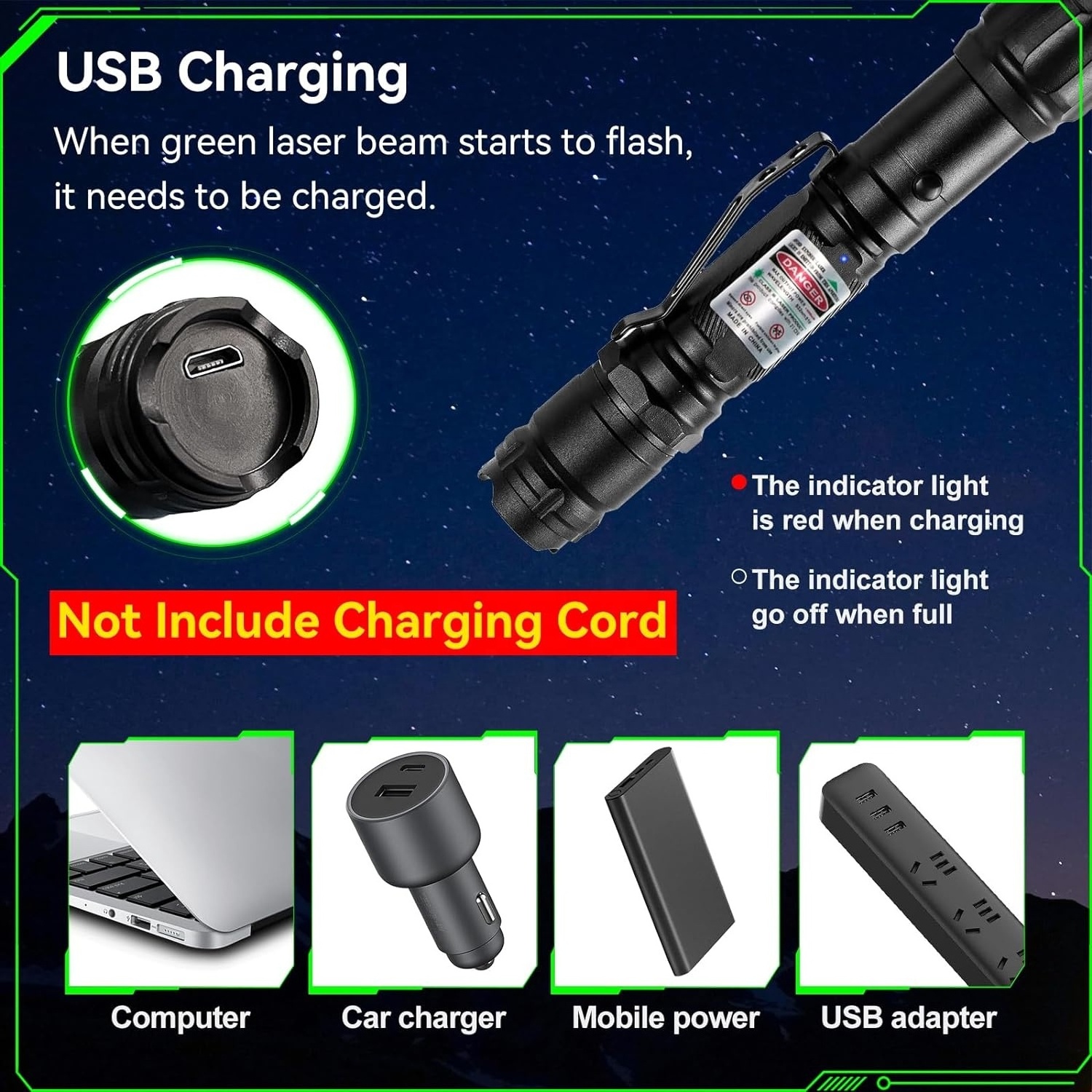 Green Laser Pointer High Power Flashlight, Rechargeable Strong Green Laser Lights, Long Range Powerful Lazer Dot Beams Pointers