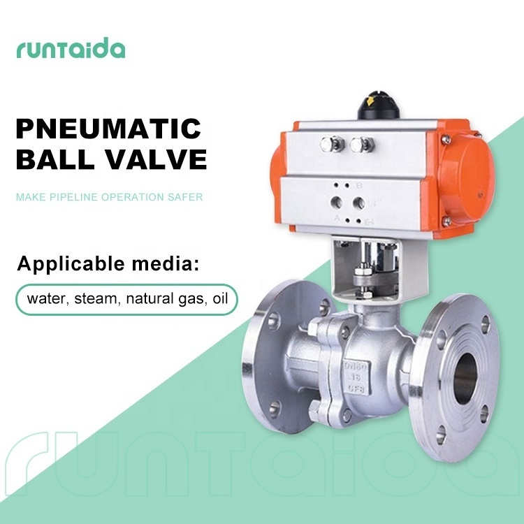 DN50 3inch 2 way flanged float pneumatic air actuator stainless steel ball valve