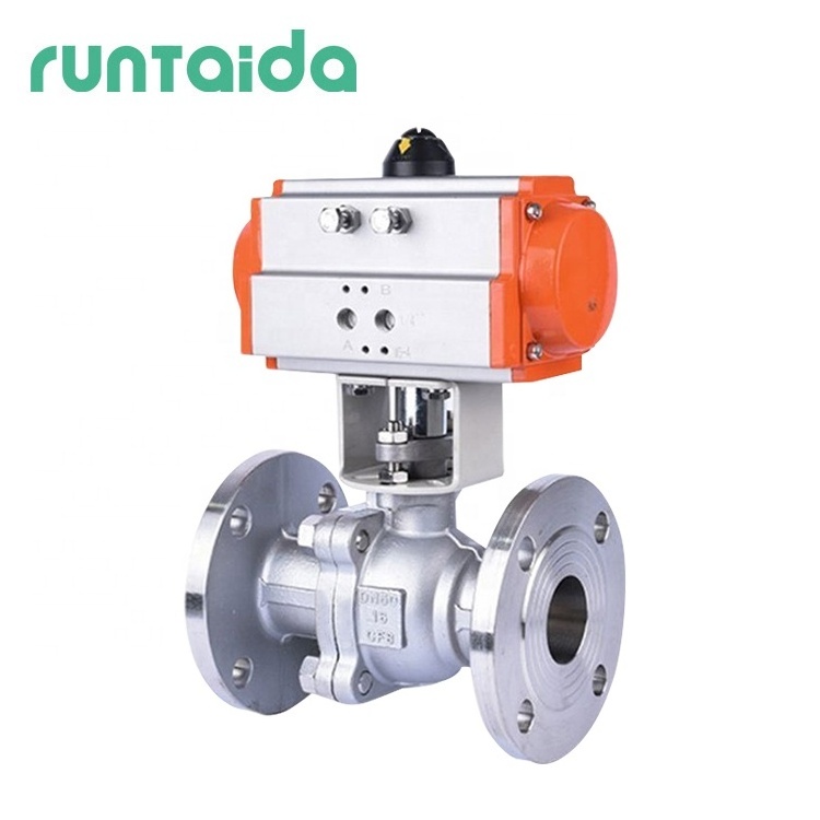 DN50 3inch 2 way flanged float pneumatic air actuator stainless steel ball valve