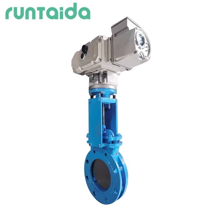 PN10 PN16 flanged rising stem motorized electric actuator slurry slide wcb sluice knife gate valve