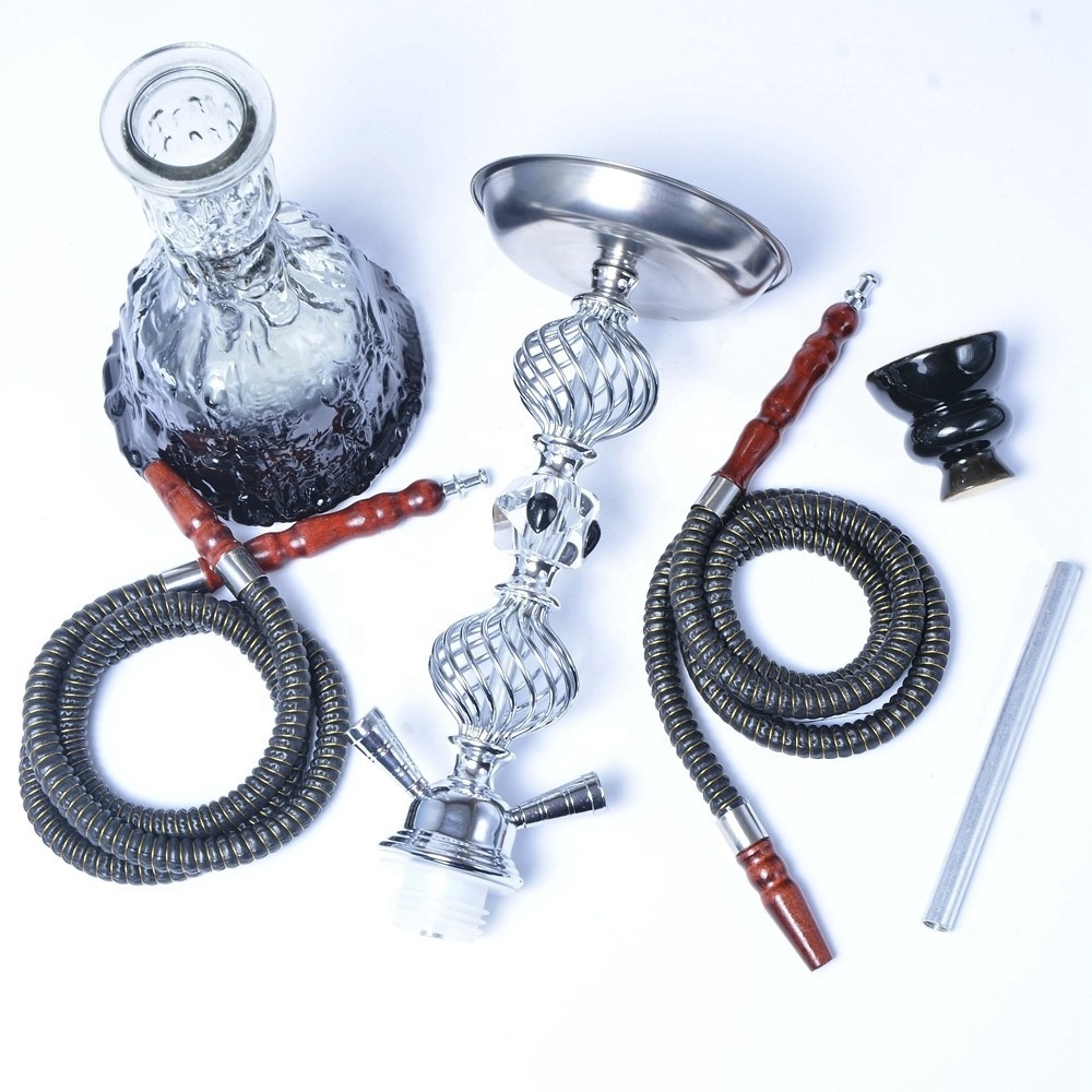 Stock high-grade fine hemp crystal glass hookah set double pipe medium pot KTV bar smoking pipe