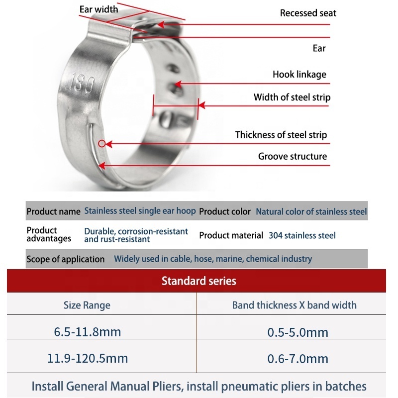 9.5mm fuel line pinch stepless single double 2 ear endless hose clamps stainless steel without screw