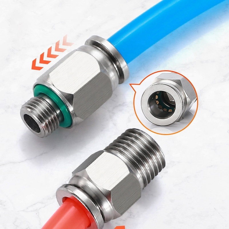 Push in air fitting stainless steel famale male straight connector push to connect fitting 6mm od-1/8