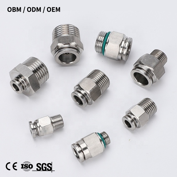 Push in air fitting stainless steel famale male straight connector push to connect fitting 6mm od-1/8