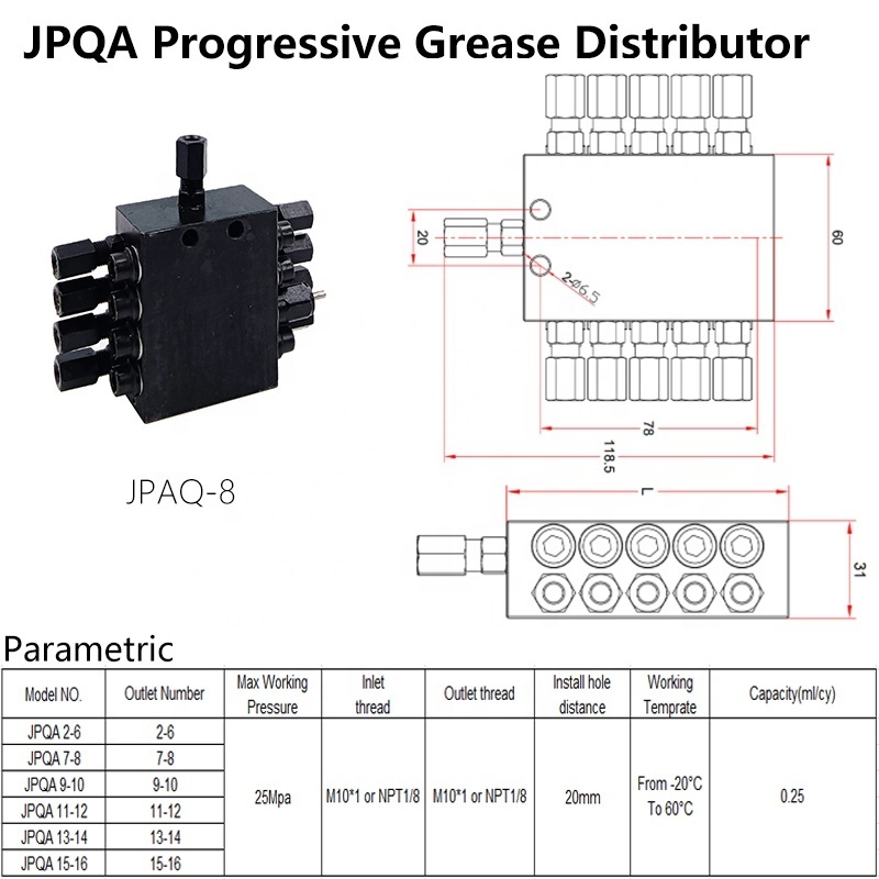 jpqa 2-16 holes automatic grease dispenser progressive distributor divider blocks for excavator lubricating pump