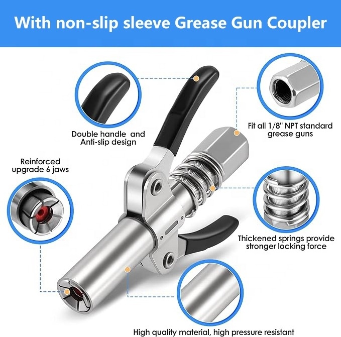 12000psi professional high pressure double handle grease gun tool joint coupler handle quick release