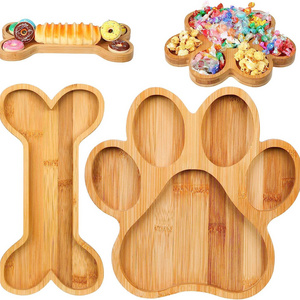 paw dog birthday sets Bone shaped bamboo charcuterie board Chinese new year candy tray small bamboo serving tray set