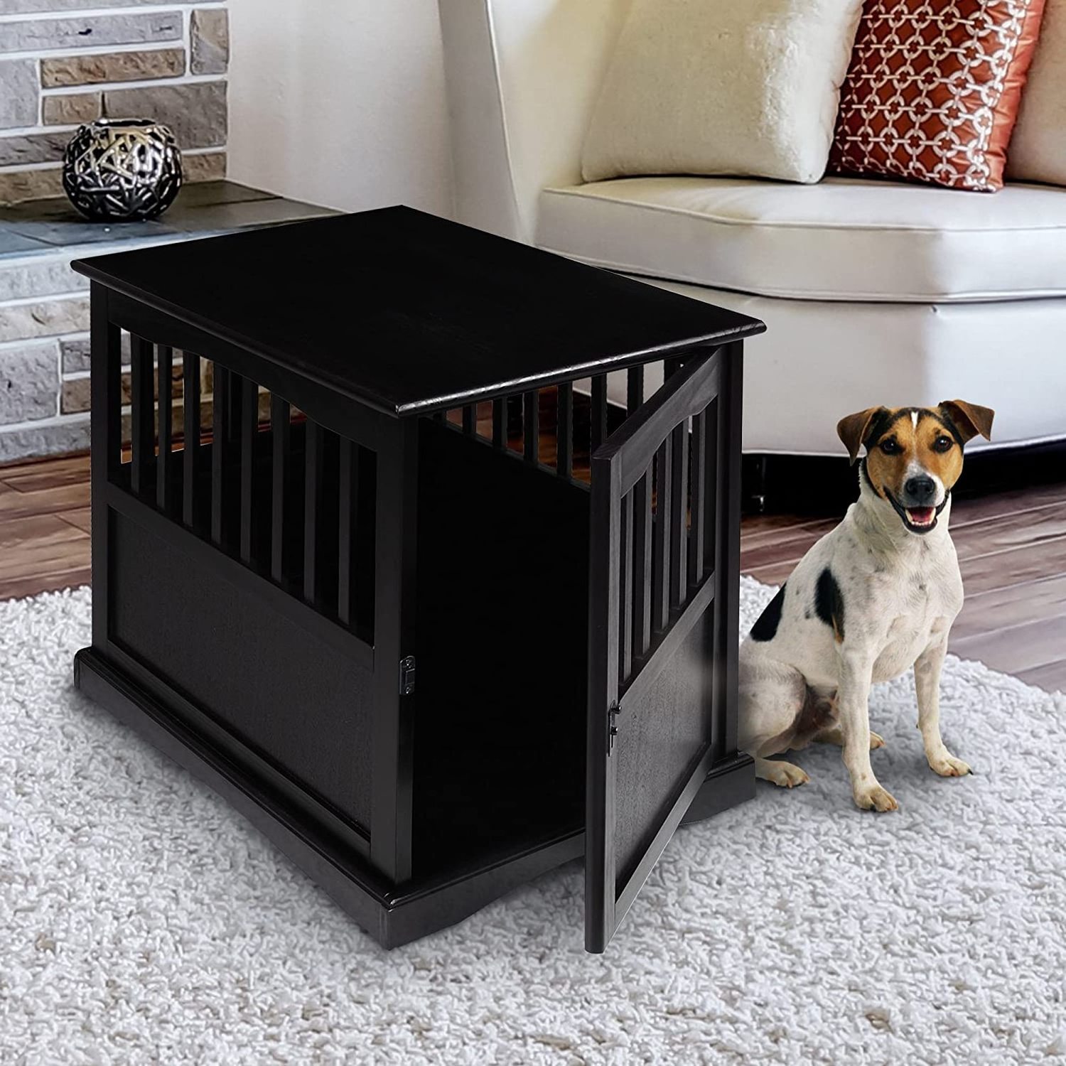 Modern Casual indoor pet friendly Bed Side Furniture Black Portable Wooden Medium dog Crate