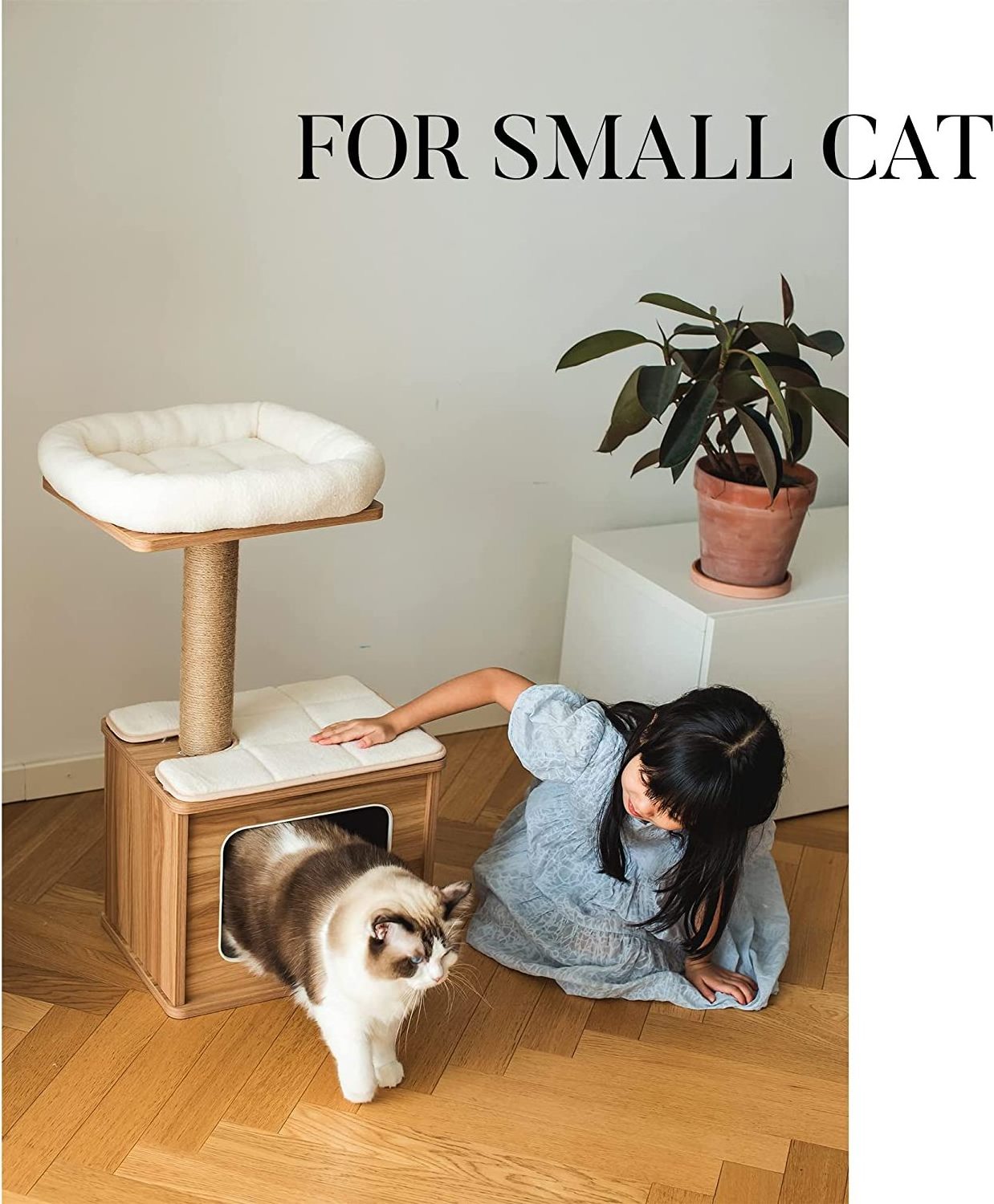 wholesale Sturdy Cat furniture real wood Cat play House wooden cat scratching tree with hammock