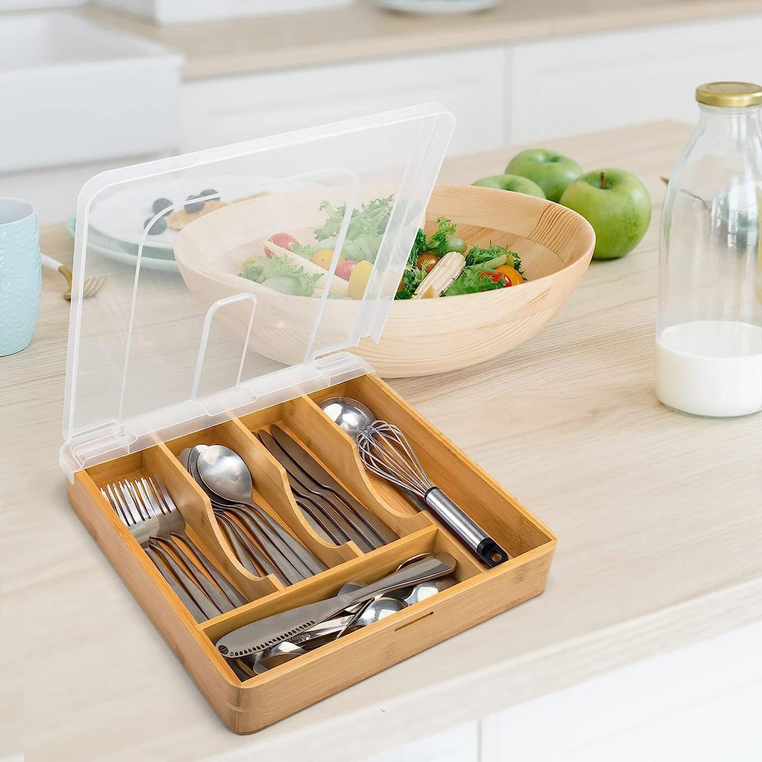 bamboo flatware silverware organizer storage tray wooden utensils organizer for kitchen drawer