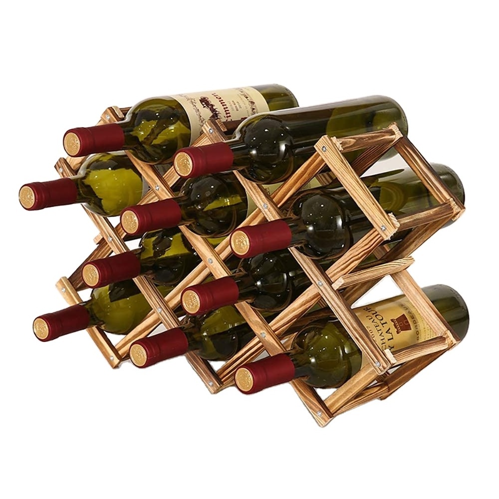 Wood Wine Storage Racks Foldable Tabletop Free Standing Wine Bottle Stand Holder wooden wine Display Shelf