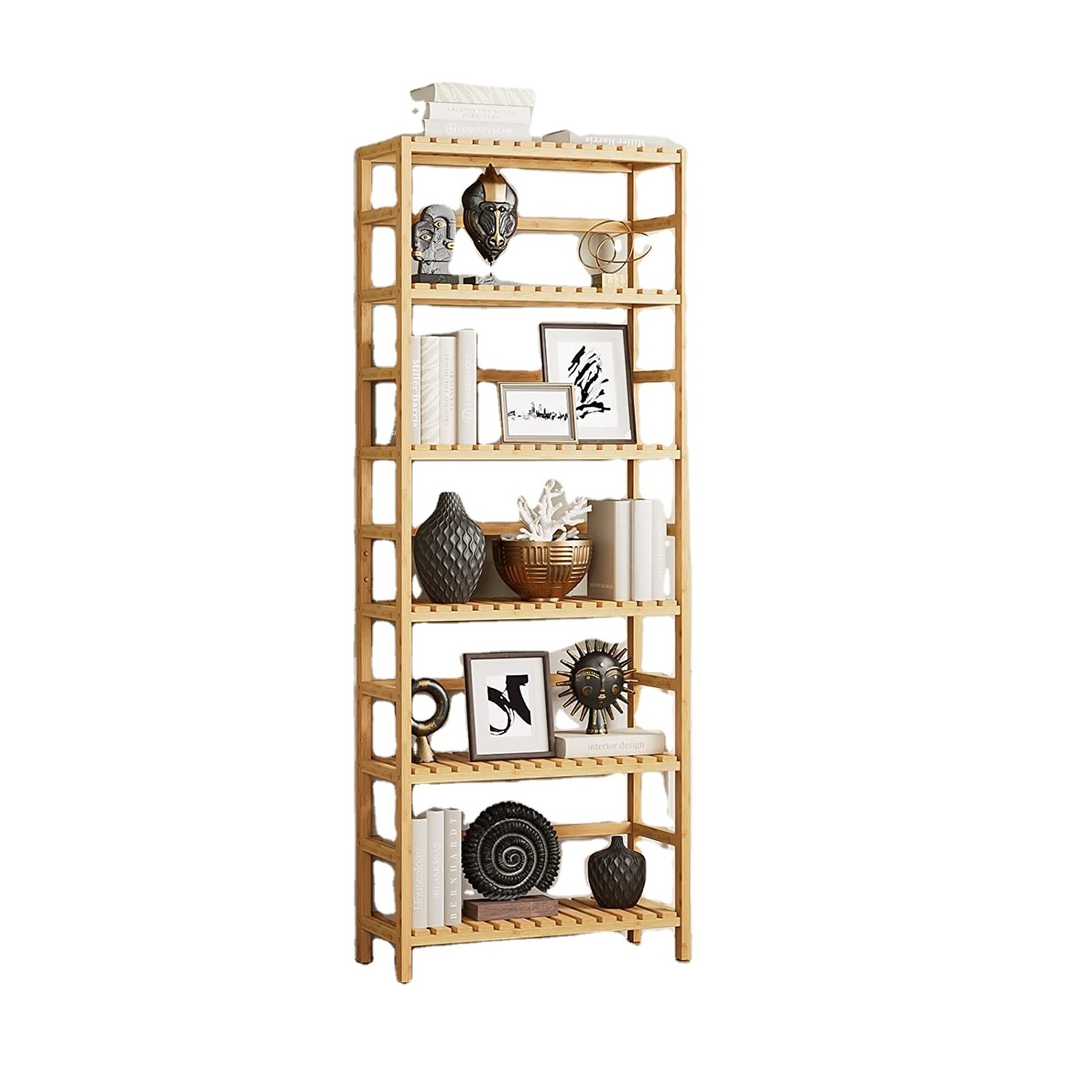 6 Tier bamboo Bookcase Storage Shelves Multipurpose Storage Display rack Adjustable Shelves Plant Stand organizer