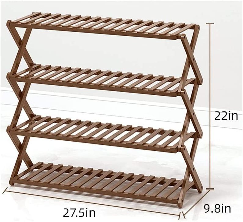 Multifunctional Free Standing Shoe Shelf Foldable Bamboo Shoe Rack 4 Tier Shoe Rack