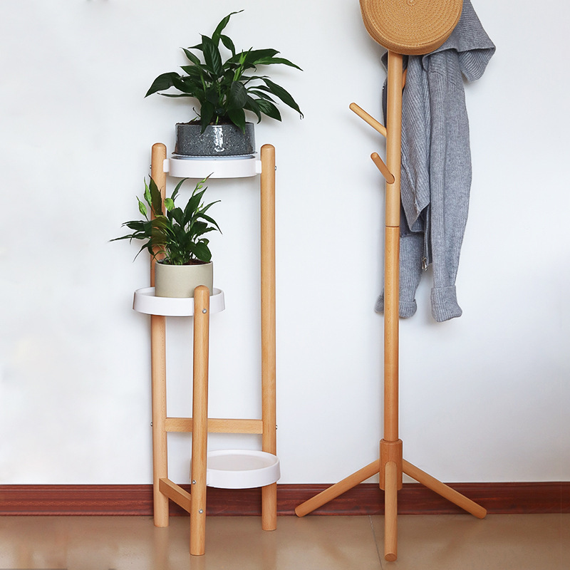 Flower shelf wooden indoor balcony storage shelf living room floor standing wooden flower pot shelf