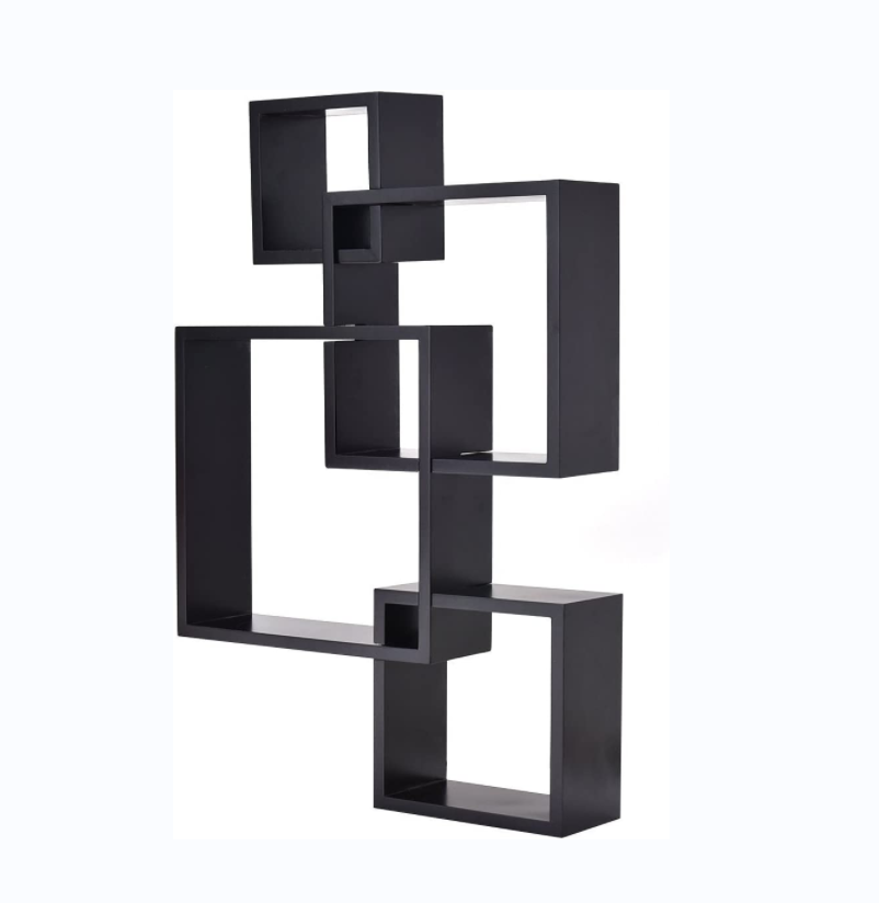 custom Decorative Square Shelf Set Wall Mounted Floating Shelves 4 Cube Intersecting wooden Storage Shelves for Bedroom ect