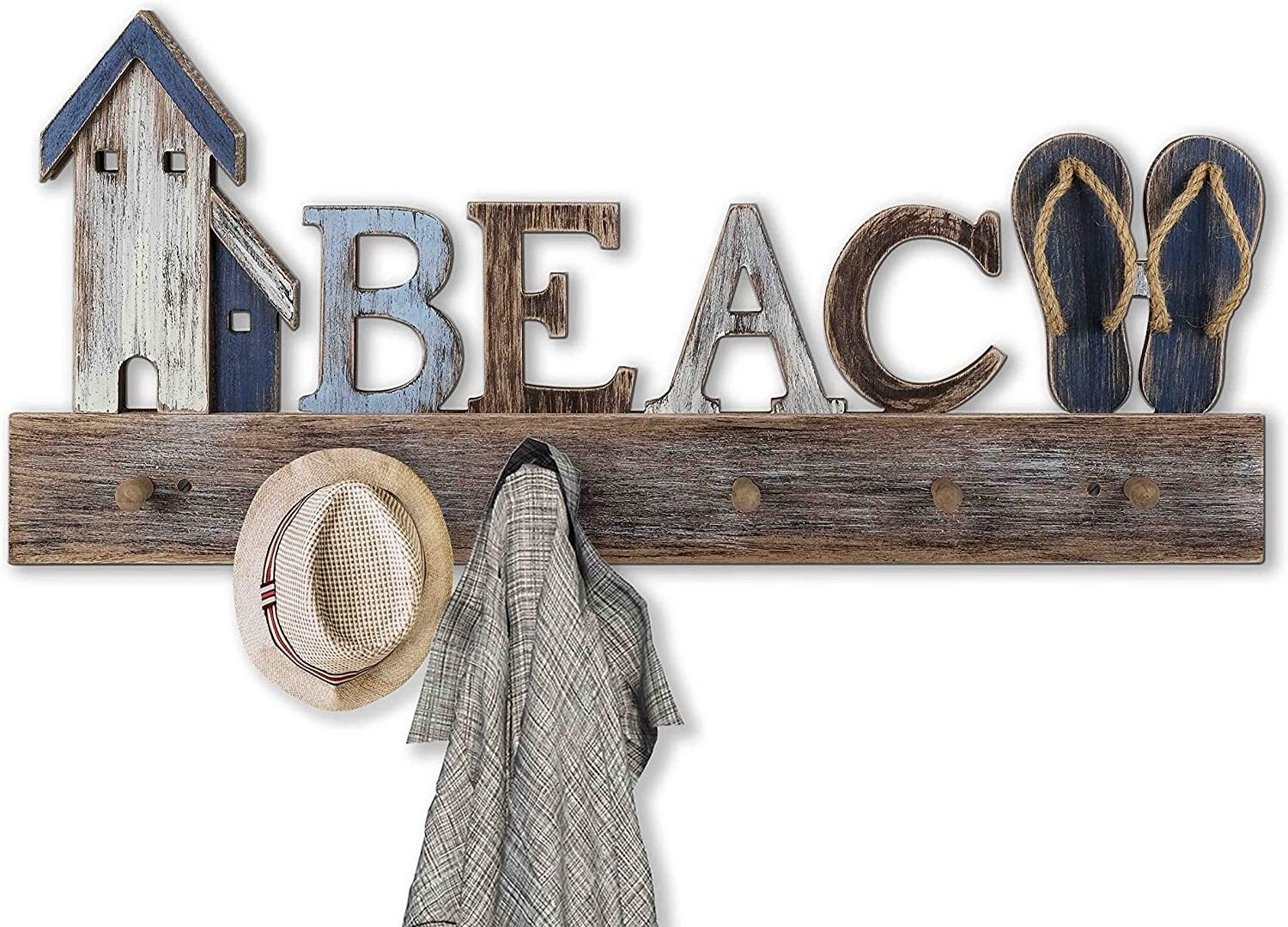 wooden Sign Key Holder for Wall Mounted Coat Rack with Shelf  Beach Decor Nautical Decor wooden Key Hook for Wall with Shelf