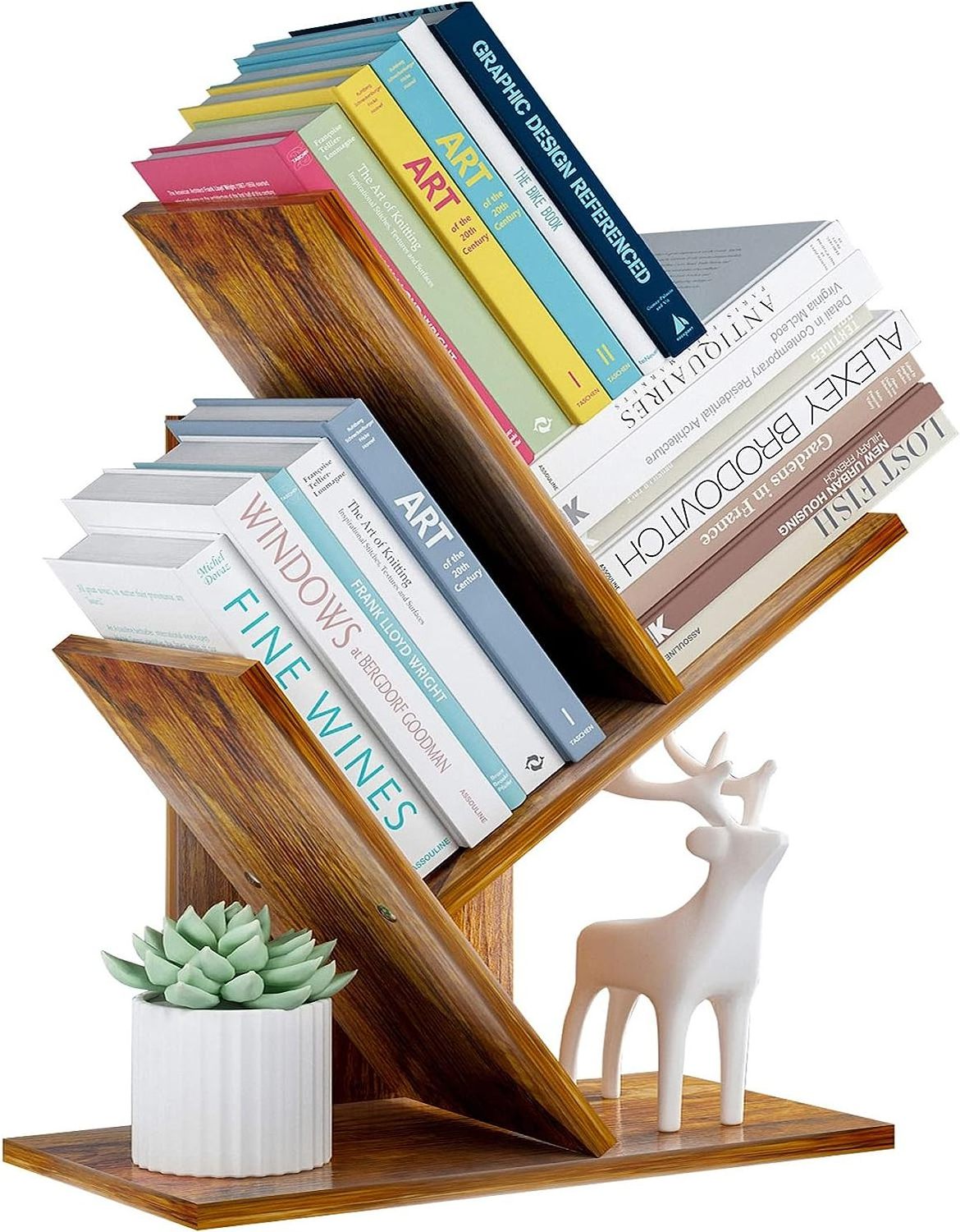 Wood Tree Bookshelf Shelves Display Wooden bookshelf Bookcase Books Desk Standing Book Shelves Organizer for Office Bedroom