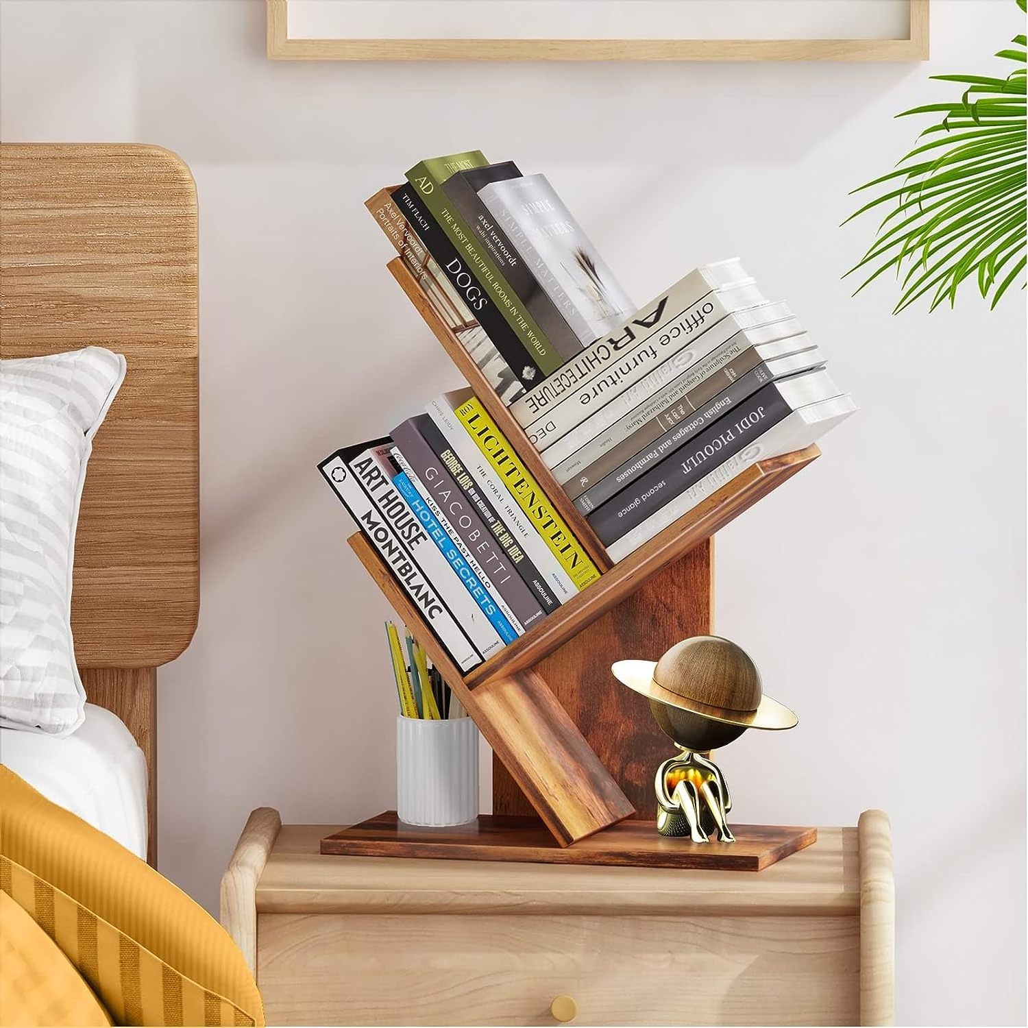 Wood Tree Bookshelf Shelves Display Wooden bookshelf Bookcase Books Desk Standing Book Shelves Organizer for Office Bedroom