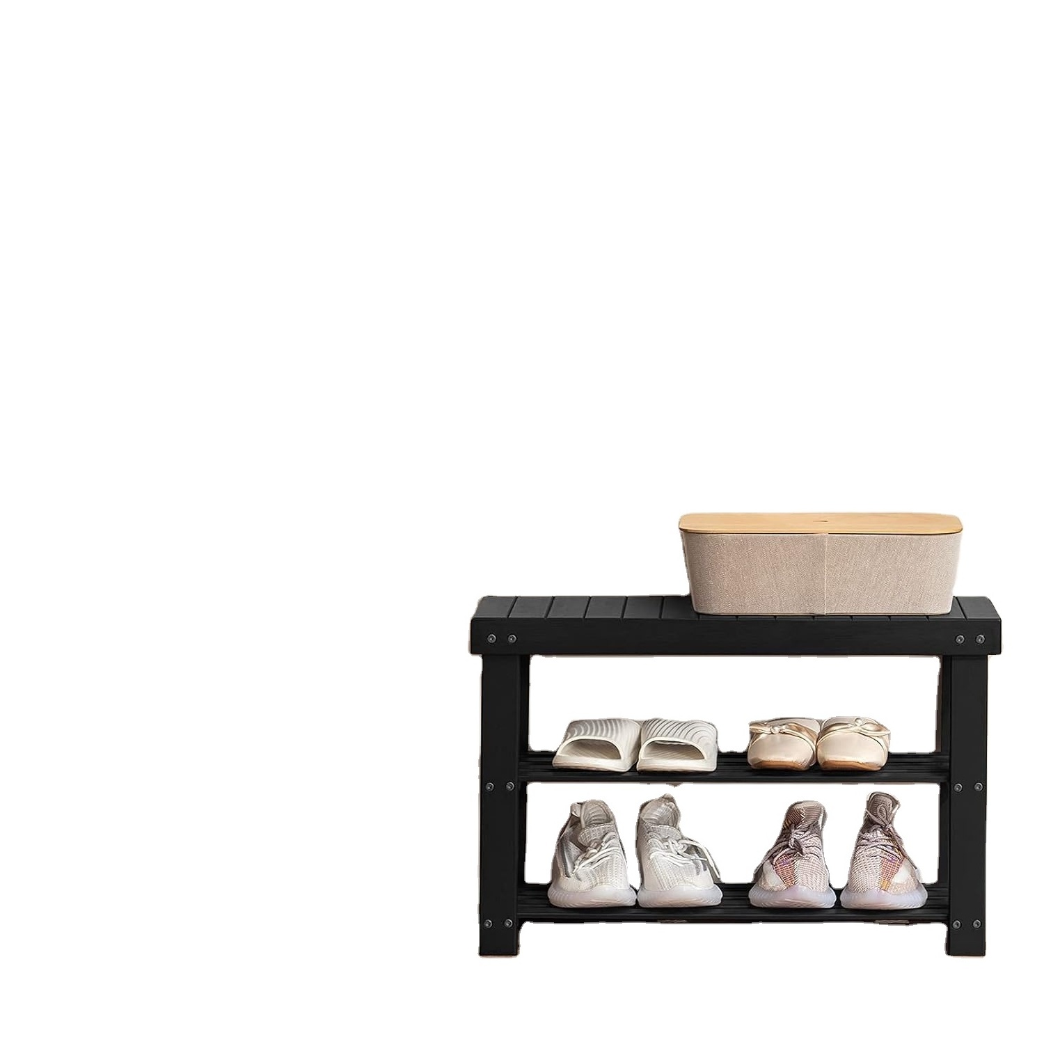 2 Tier (Thick) black  Bamboo Shoe Rack for Closet Free  Standing Wood Shoe Shelf wood shoe rack