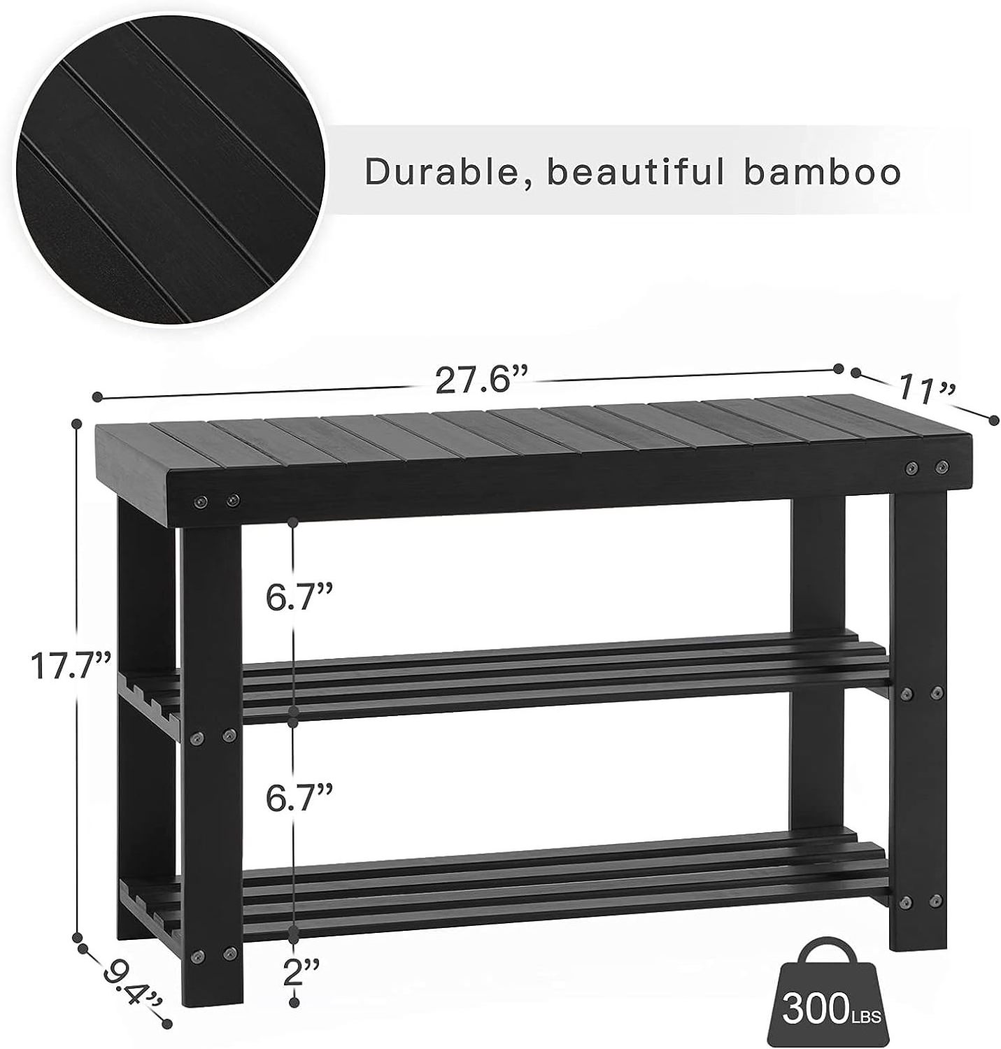 2 Tier (Thick) black  Bamboo Shoe Rack for Closet Free  Standing Wood Shoe Shelf wood shoe rack