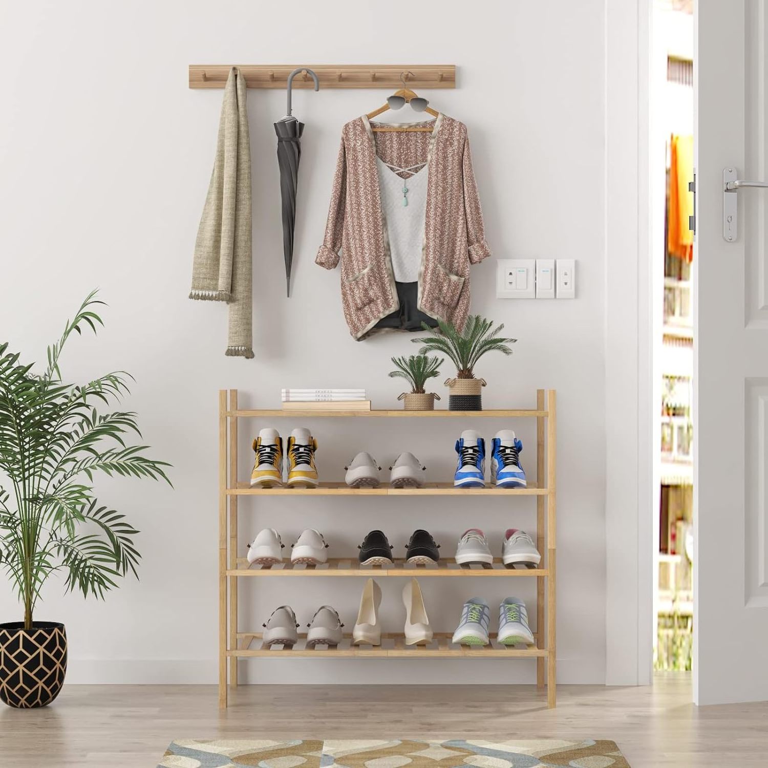 Bamboo Shoe Rack Free Standing Shoe Organizer Stackable Storage Shoe Shelf Multifunctional Bamboo Rack in Different Combinations