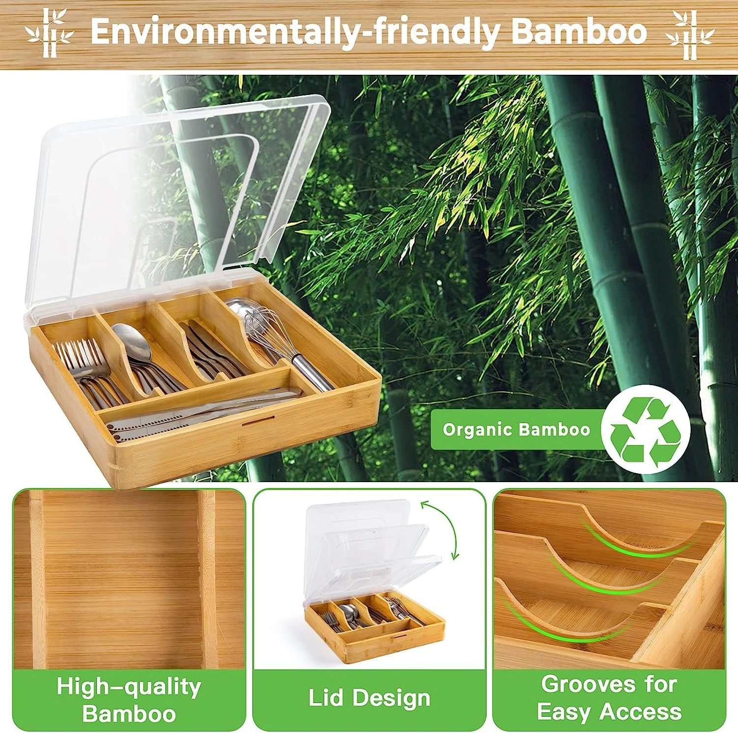 bamboo flatware silverware organizer storage tray wooden utensils organizer for kitchen drawer