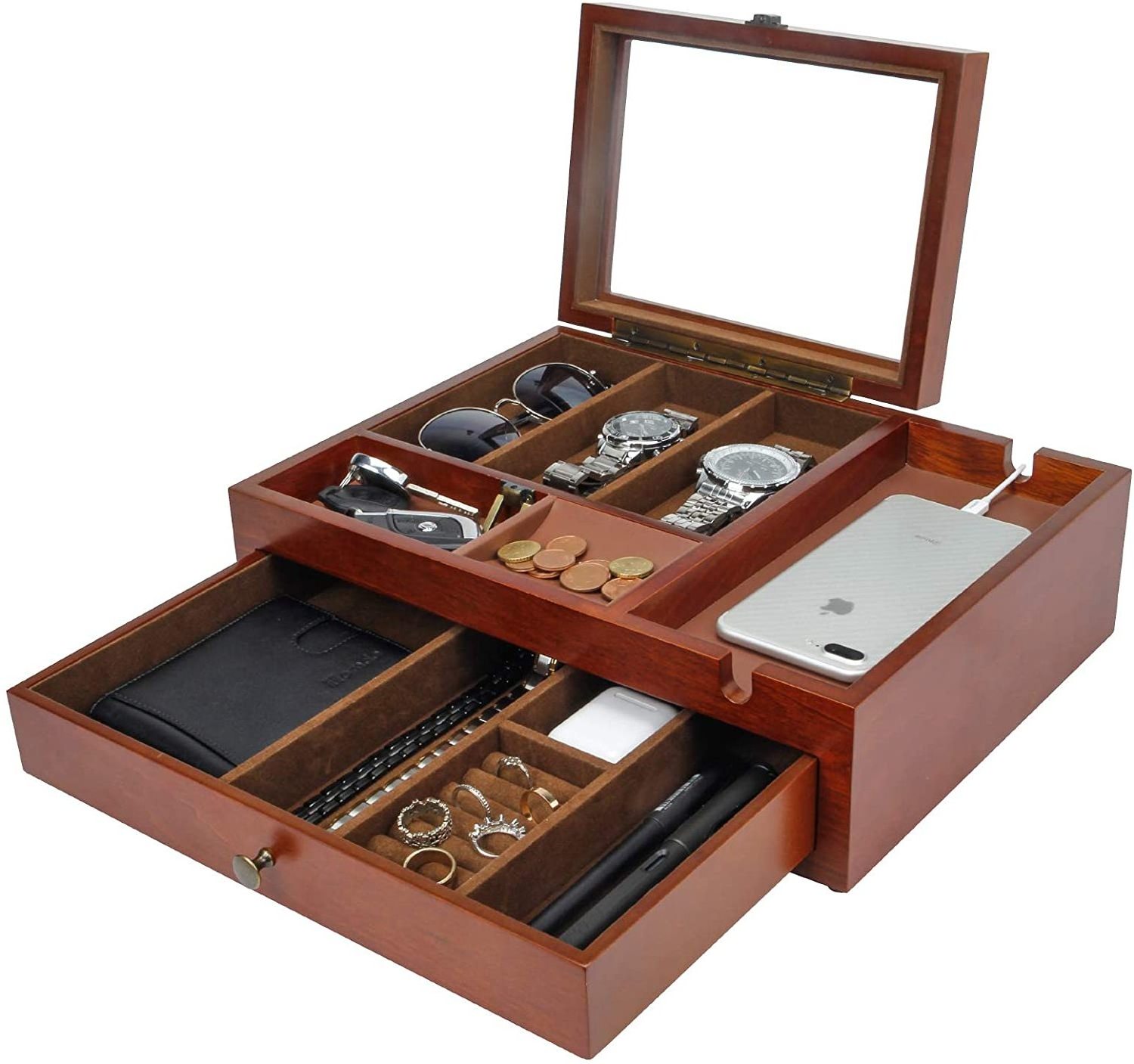 Wooden storage box  mens articles Used watchessung lasses jewelry and accessories Wooden storage box