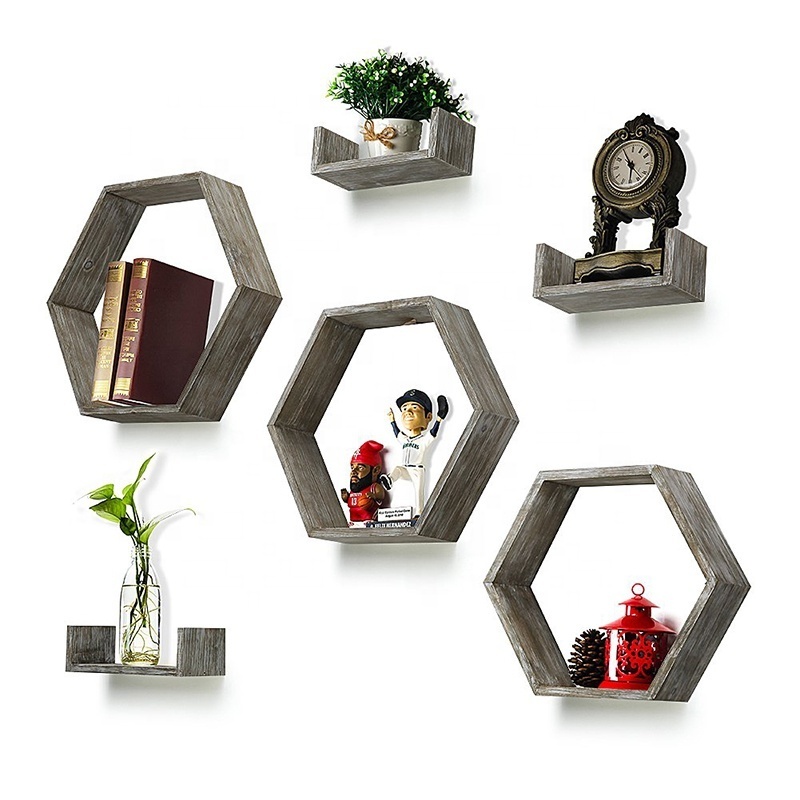 Wooden hexagonal floating honeycomb frame wall shelf frame living room hexagonal honeycomb wall frame