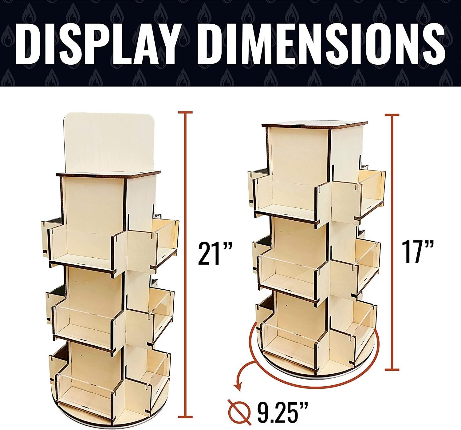 360 degree Spinning Multi-Pocket Tabletop Display Stand Rotating Display Stand rack 3 Tier Wooden Organizer