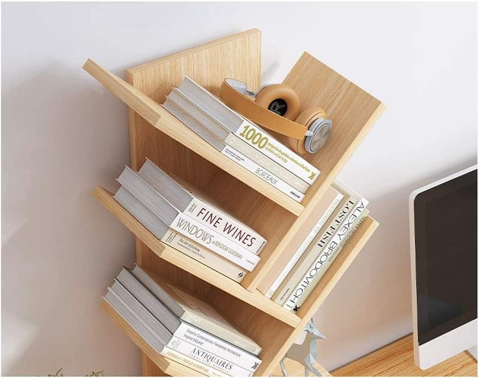 custom 4 Tier wooden Tree Book Storage Organizer Shelves Desktop wooden Tree Bookshelf