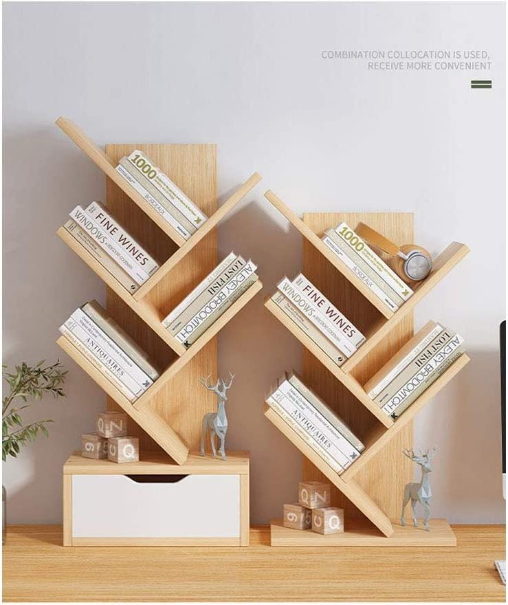 custom 4 Tier wooden Tree Book Storage Organizer Shelves Desktop wooden Tree Bookshelf