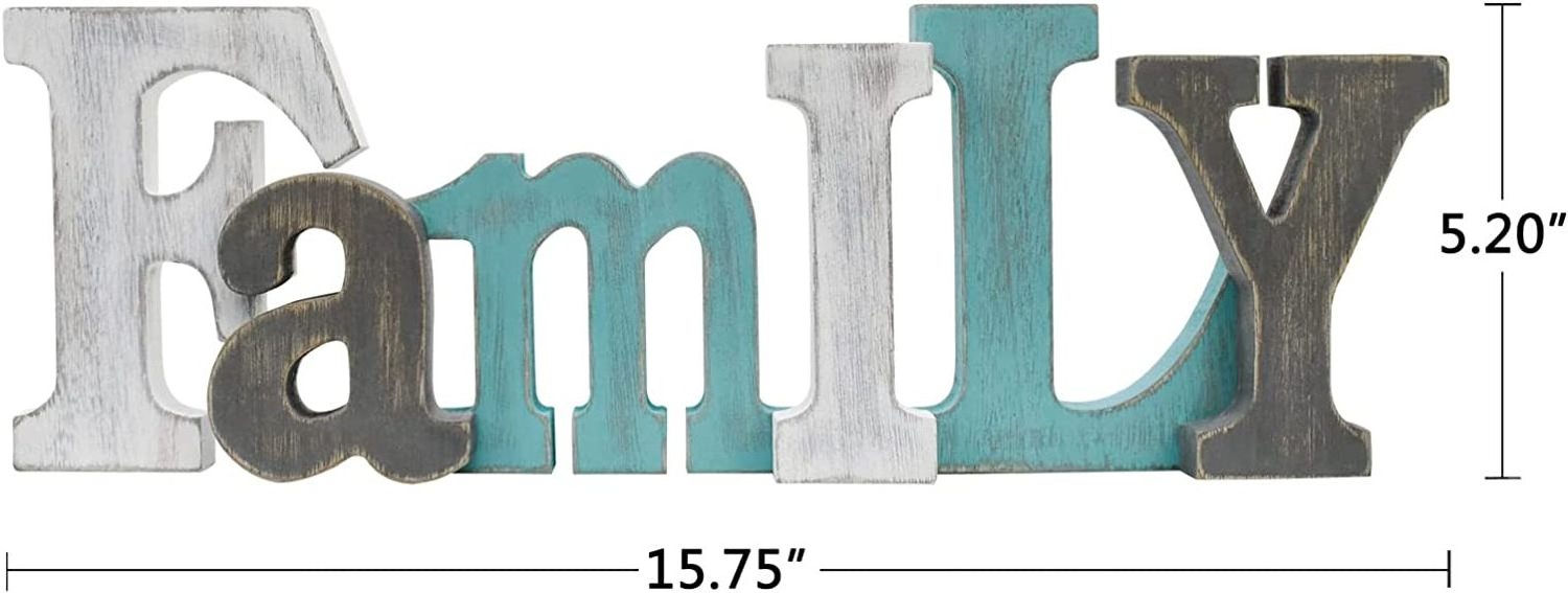 Wooden Family Sign Wall Decor Freestanding Cutout Letter Wood Word Sign Home Decor