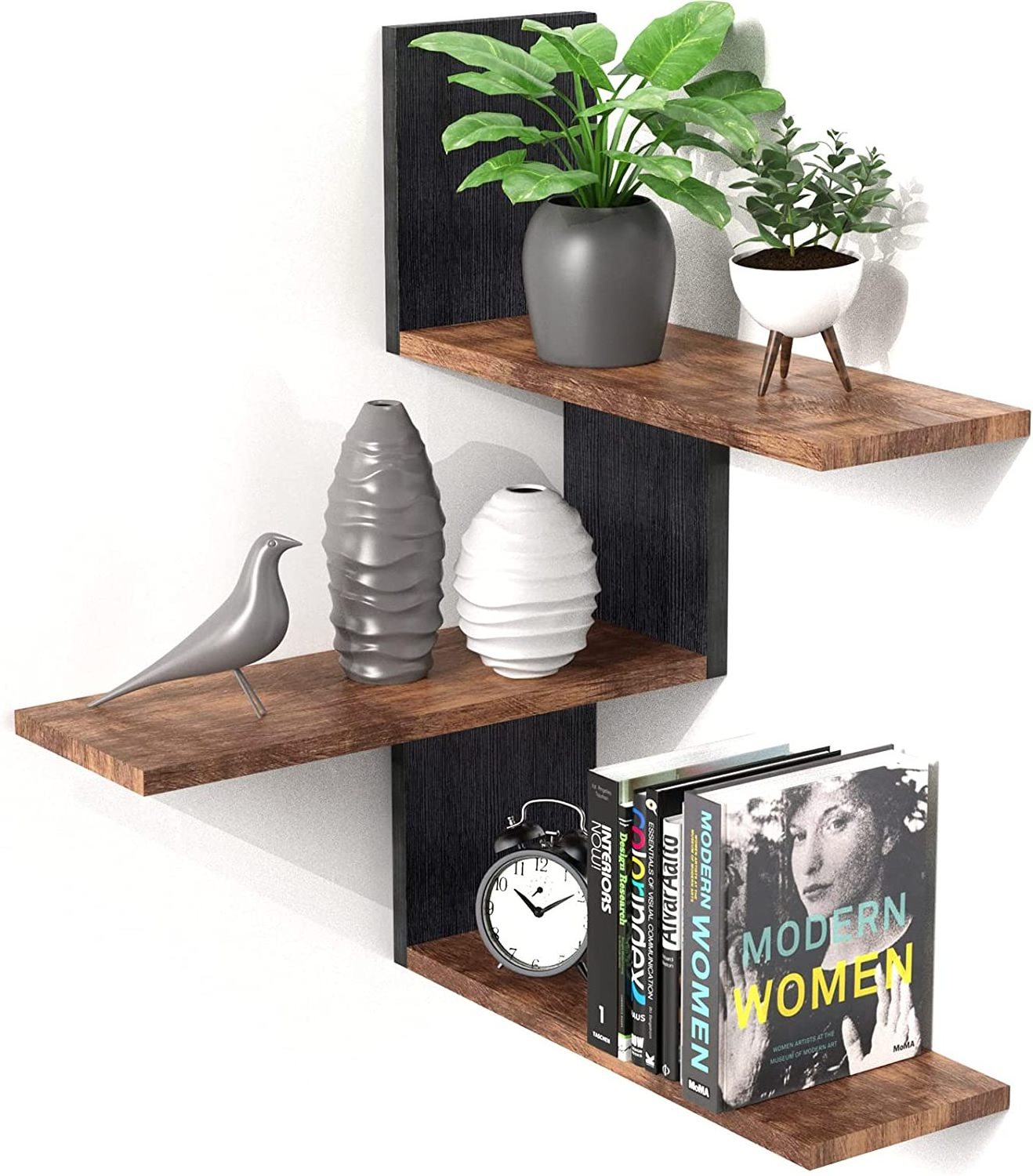 3 tier small wooden floating shelves bathroom wood multi corner shelf  for wall