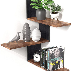 3 tier small wooden floating shelves bathroom wood multi corner shelf  for wall