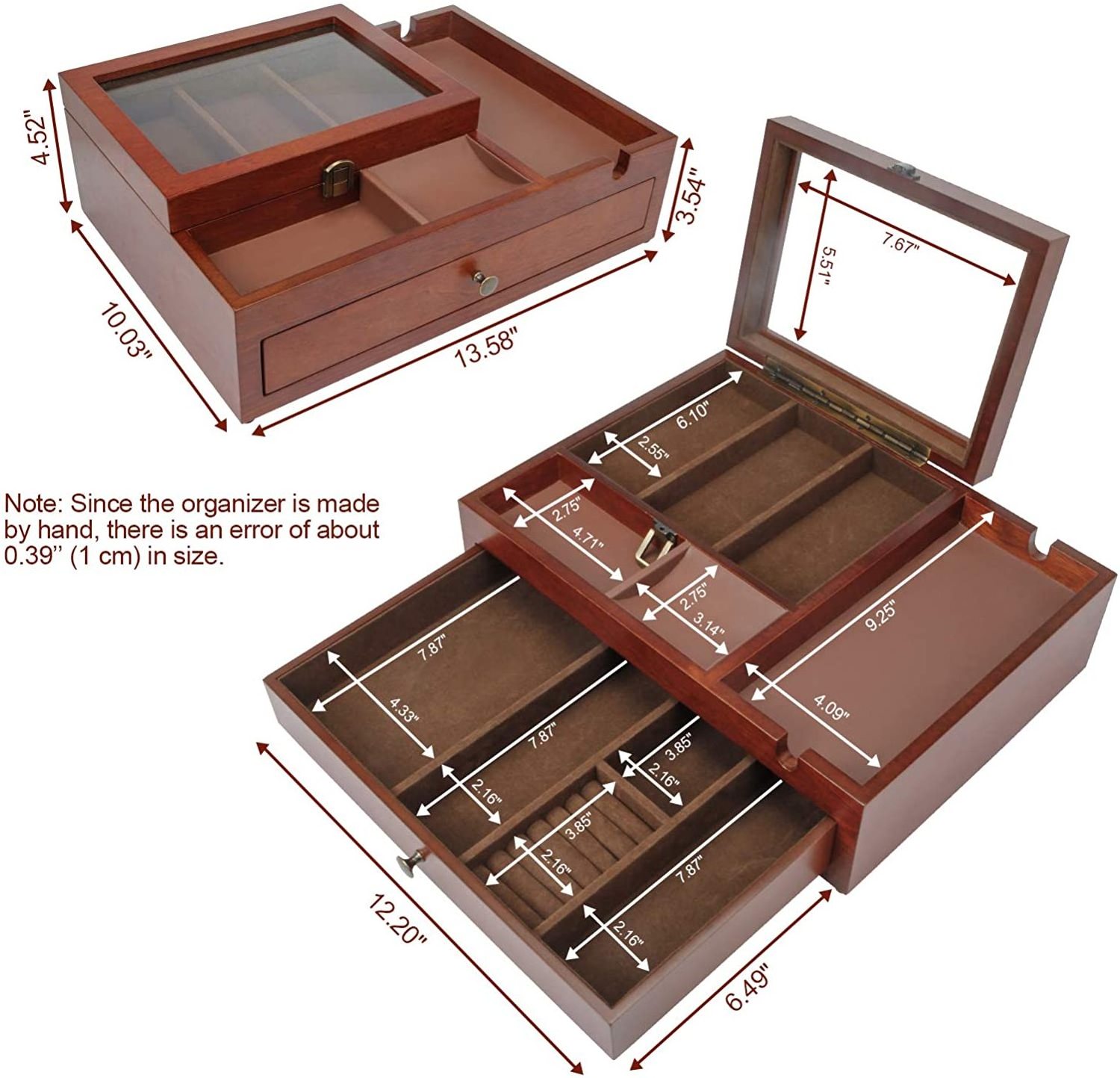 Wooden storage box  mens articles Used watchessung lasses jewelry and accessories Wooden storage box