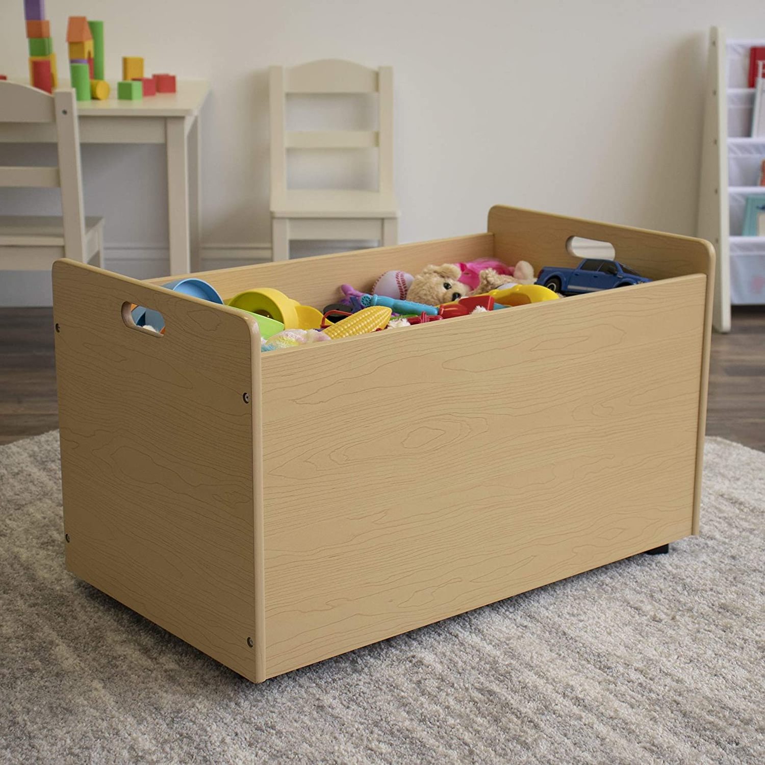 wood toy storage box with wheels is suitable for children Toy Chest Wooden