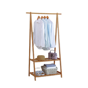 2-Tired wooden clothing Storage rack  organizers Portable Extra Large Garment Rack customized Bamboo Clothes Rack