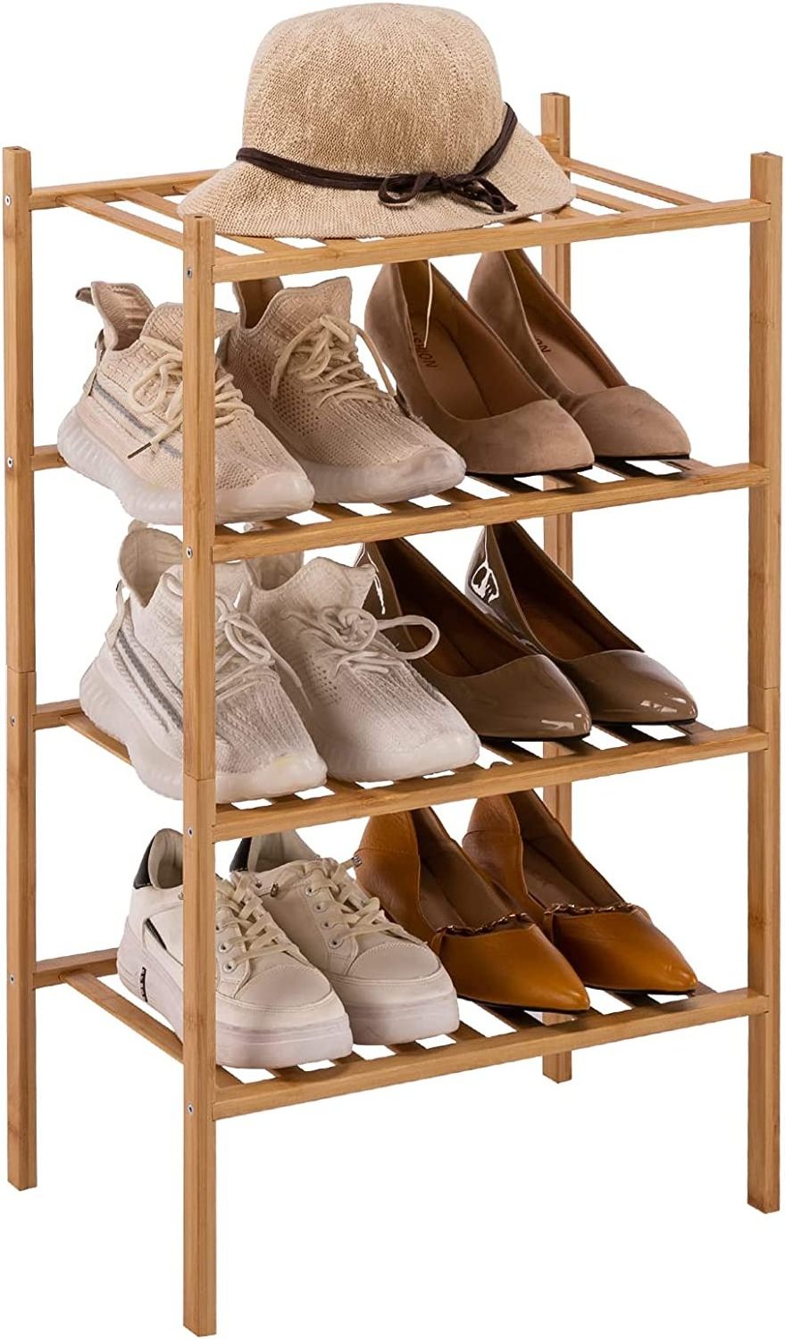 Bamboo Shoe Rack 4-Tier Free Standing Shoe Organizer Stackable Storage Shoe Shelf