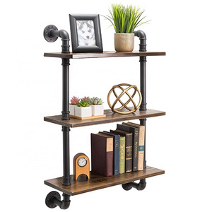 Modern Hot Sale Kitchen Wall Shelf Wood Rack wall shelf black metal Wooden storage rack