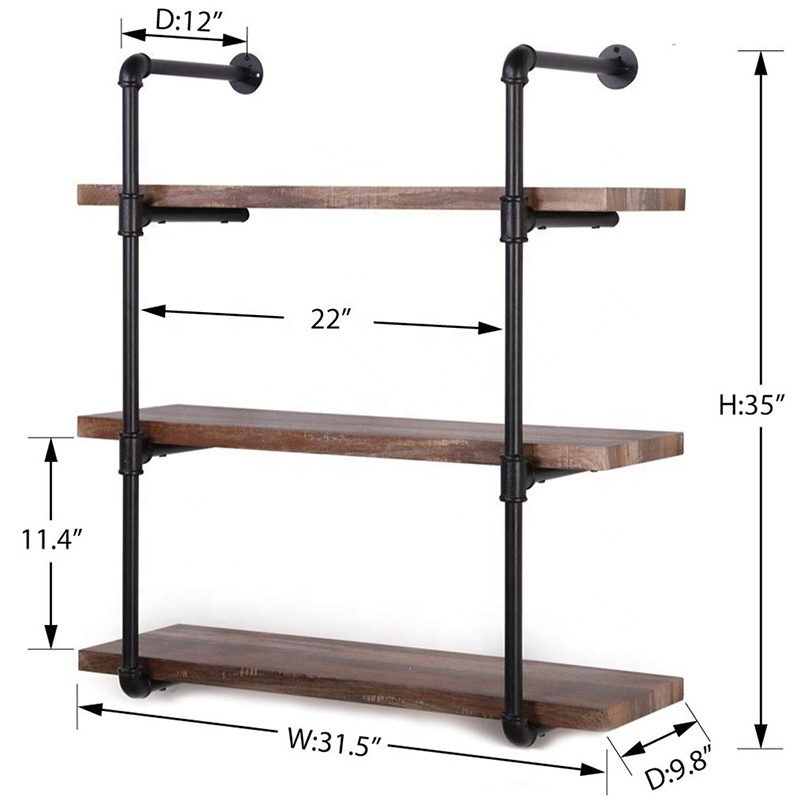 Modern Hot Sale Kitchen Wall Shelf Wood Rack wall shelf black metal Wooden storage rack